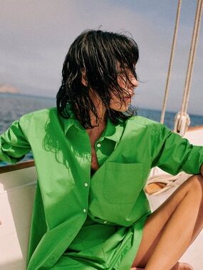 Sezane Bright Green Button-Down Max Shirt Size 36